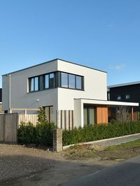 Houtskeletbouw woning met een pleisterwerk gevelbekleding